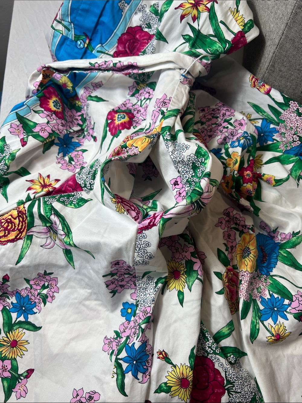 Talbots White Floral Midi Dress with Blue Placket - Picture 9 of 9
